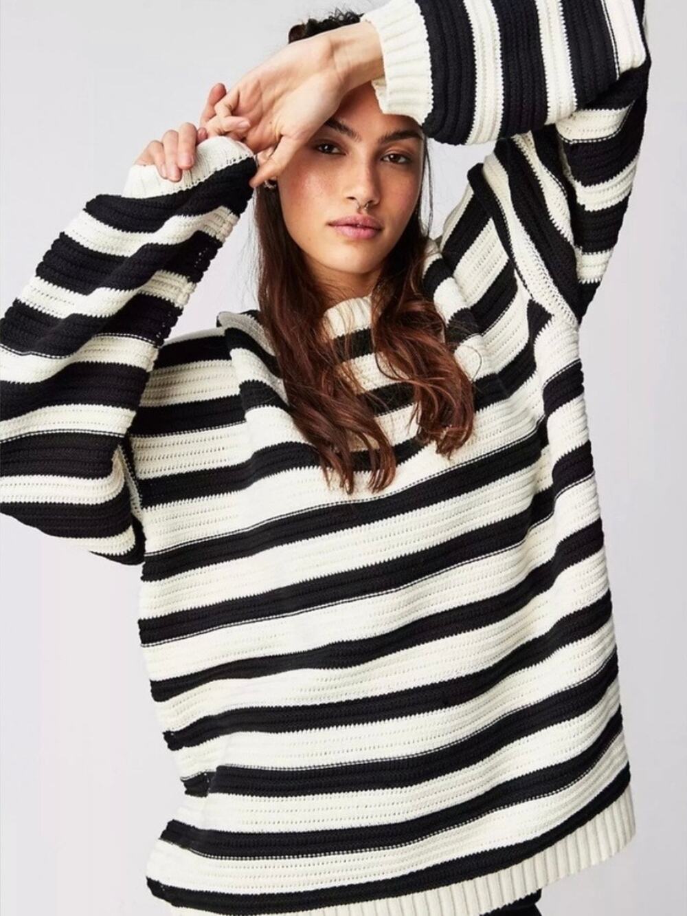 Free People Links Pullover Sweater Size Large Slouchy Oversized Chunky Knit